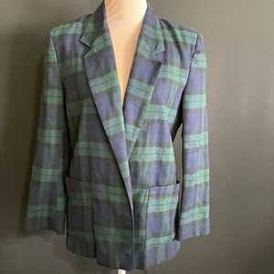 Unbranded Plaid Blazer Women S Green Blue Good Black Watch Tartan Made in Japan